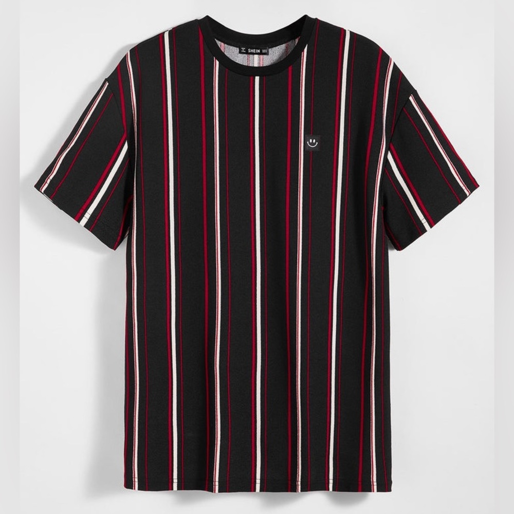 Men's Striped Tee with Patched Detail XXL